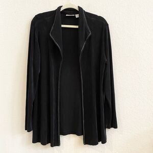 Chico’s Travelers Womens Open Front Cardigan Black Sz 2 (L) Long Sleeve Knit‎